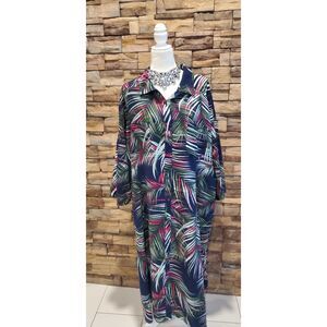 ROAMAN'S DRESS BLUE/GREEN 3/4 SLEEVE RAYON SIZE 30W(5X)